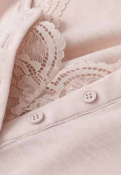 Lace Trim Henley Neck Long Sleeve T Shirt
