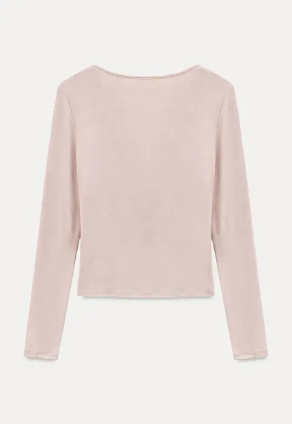 Lace Trim Henley Neck Long Sleeve T Shirt