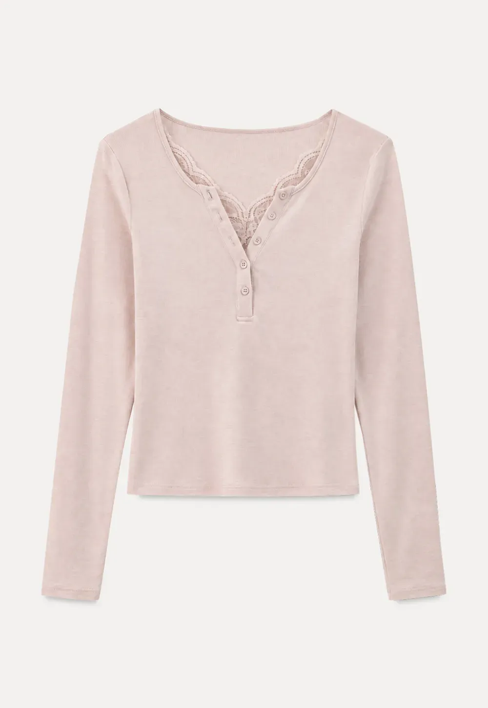 Lace Trim Henley Neck Long Sleeve T Shirt