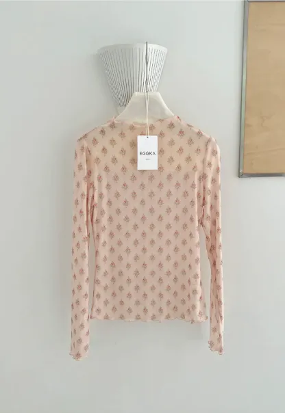 Floral Print Sheer Long Sleeve Wrap Top
