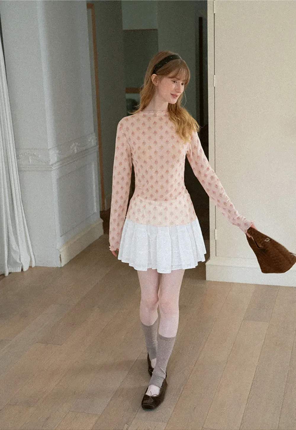 Floral Print Sheer Long Sleeve Wrap Top
