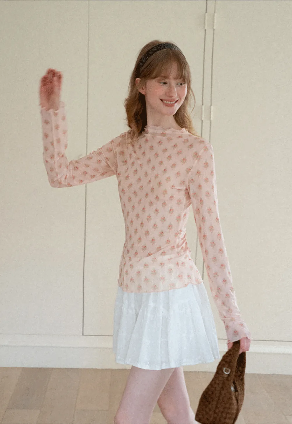 Floral Print Sheer Long Sleeve Wrap Top
