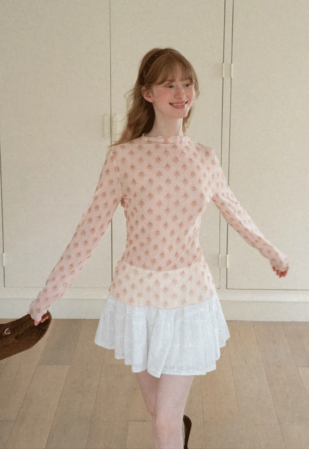 Floral Print Sheer Long Sleeve Wrap Top