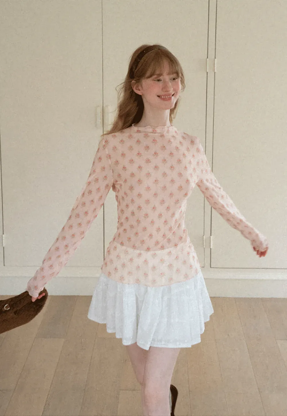 Floral Print Sheer Long Sleeve Wrap Top