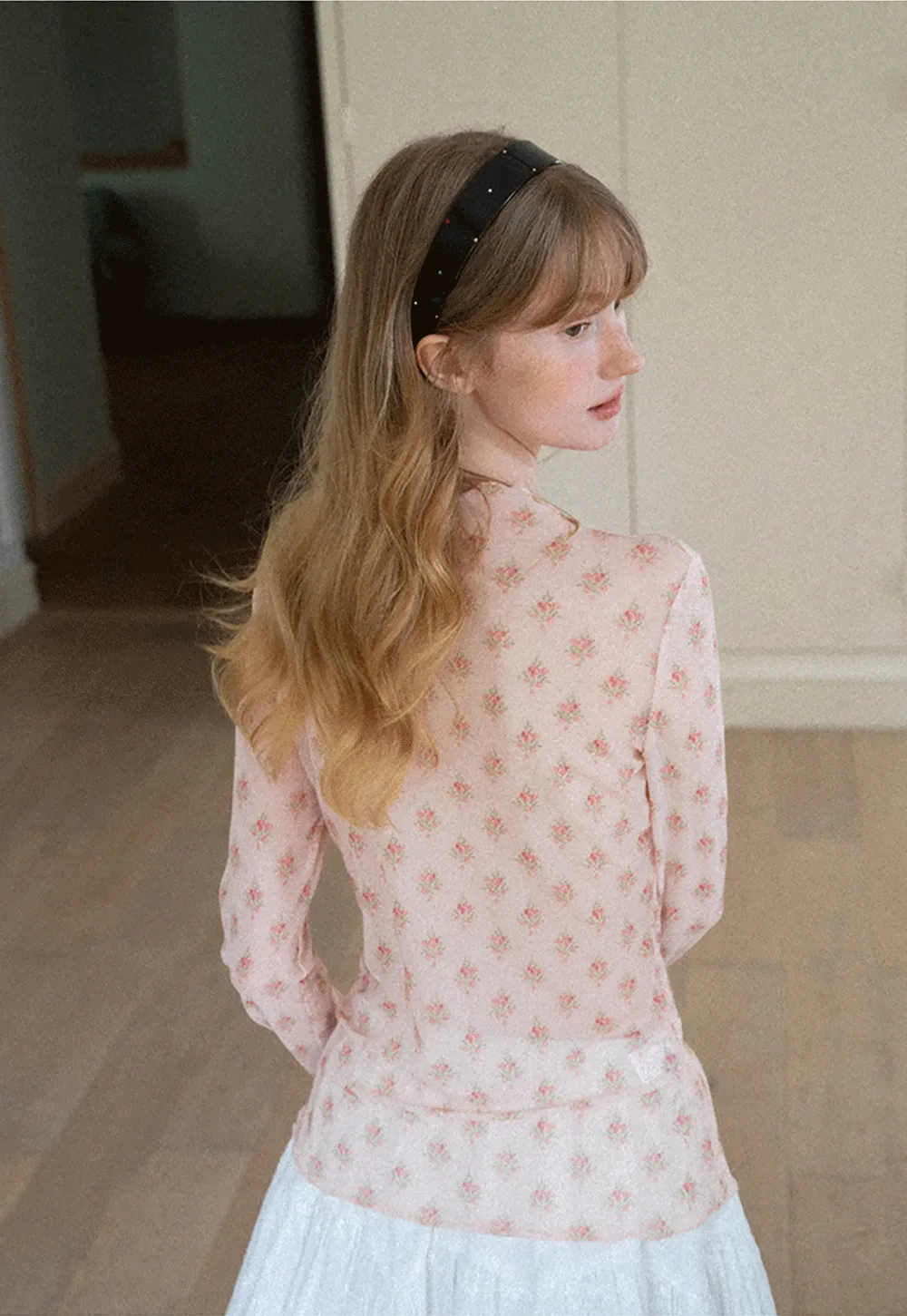 Floral Print Sheer Long Sleeve Wrap Top