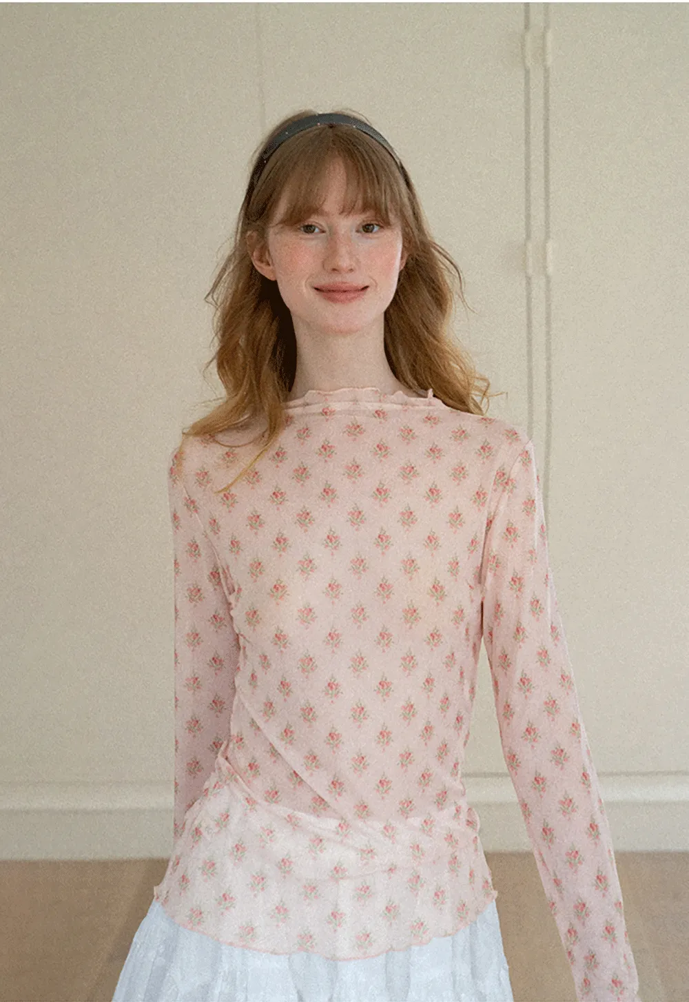 Floral Print Sheer Long Sleeve Wrap Top