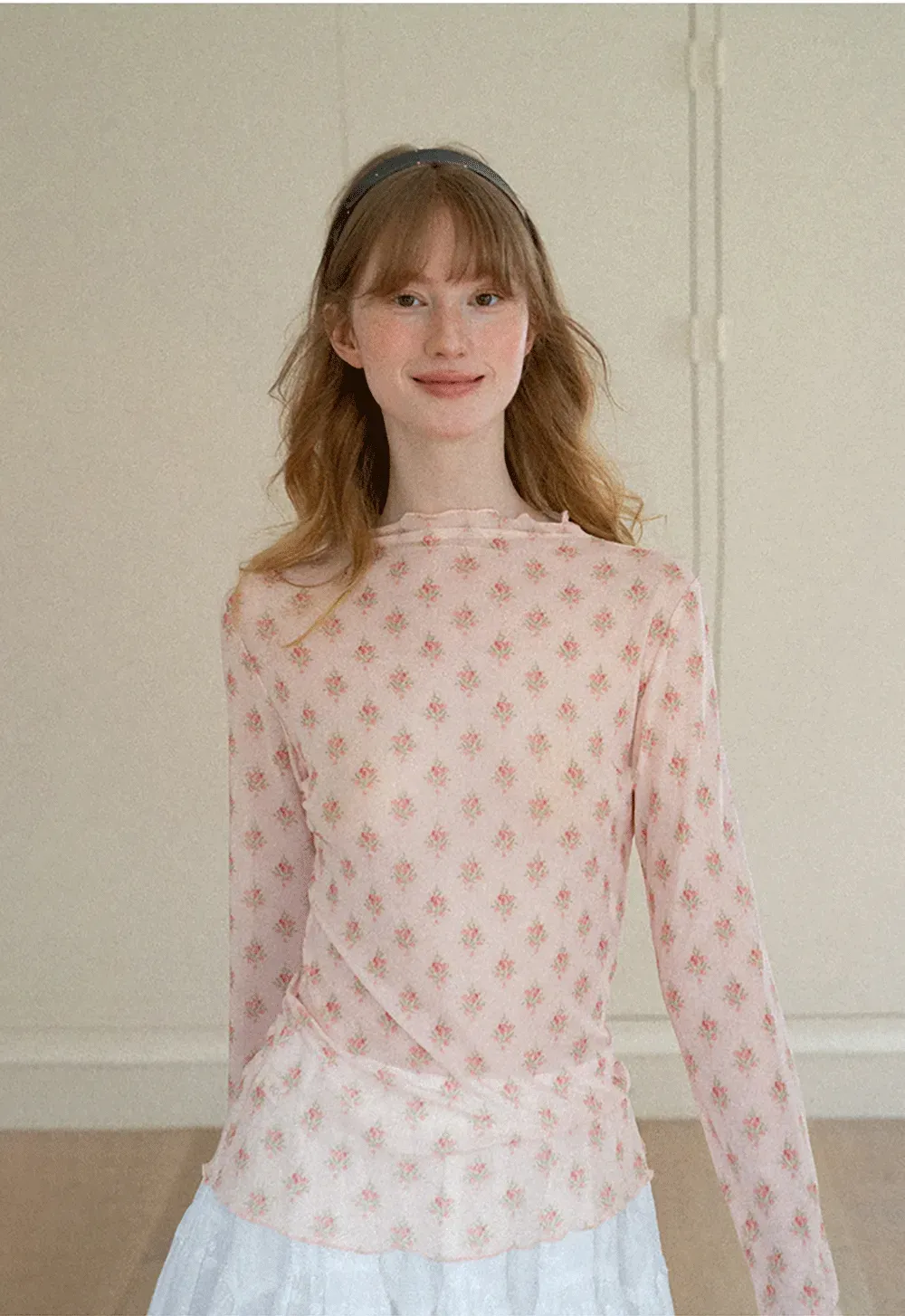 Floral Print Sheer Long Sleeve Wrap Top