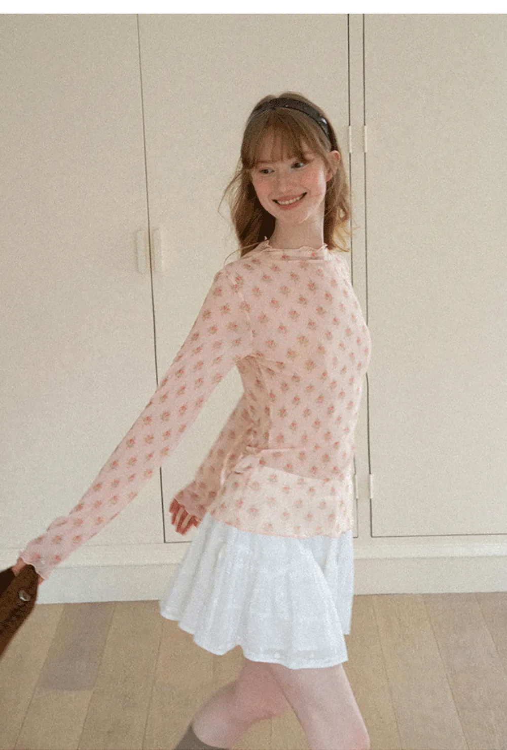 Floral Print Sheer Long Sleeve Wrap Top