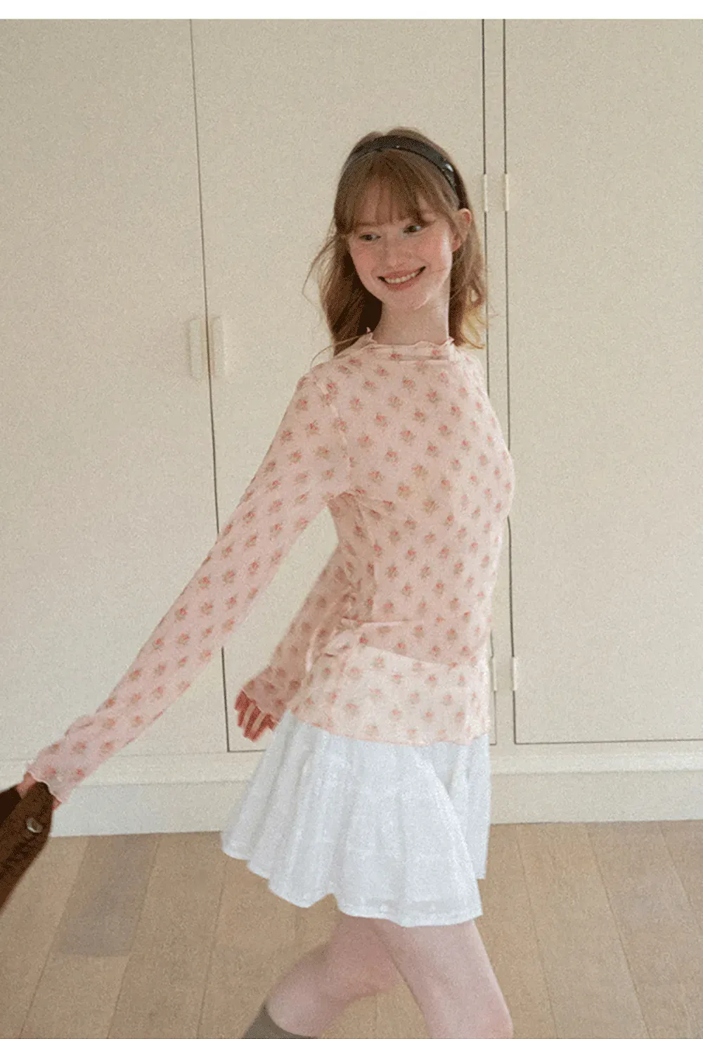 Floral Print Sheer Long Sleeve Wrap Top