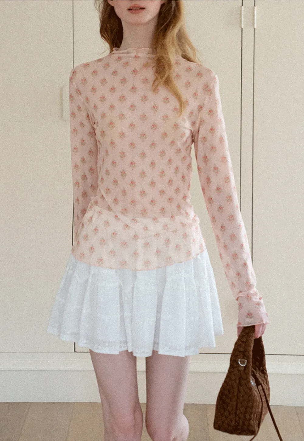 Floral Print Sheer Long Sleeve Wrap Top