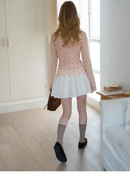 Floral Print Sheer Long Sleeve Wrap Top