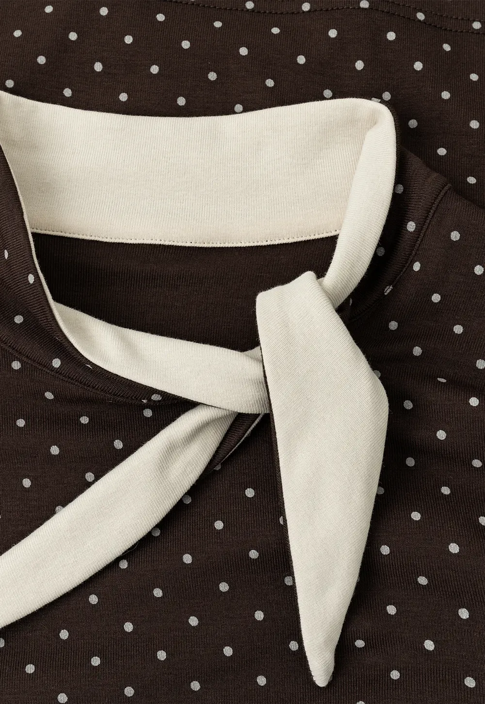 Polka Dot Long Sleeve Top with Tie Neck Detail