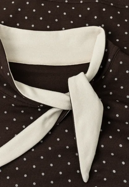 Polka Dot Long Sleeve Top with Tie Neck Detail