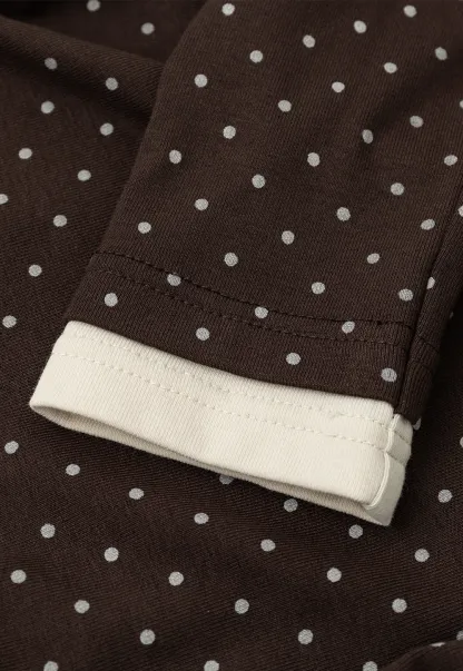 Polka Dot Long Sleeve Top with Tie Neck Detail