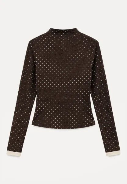Polka Dot Long Sleeve Top with Tie Neck Detail