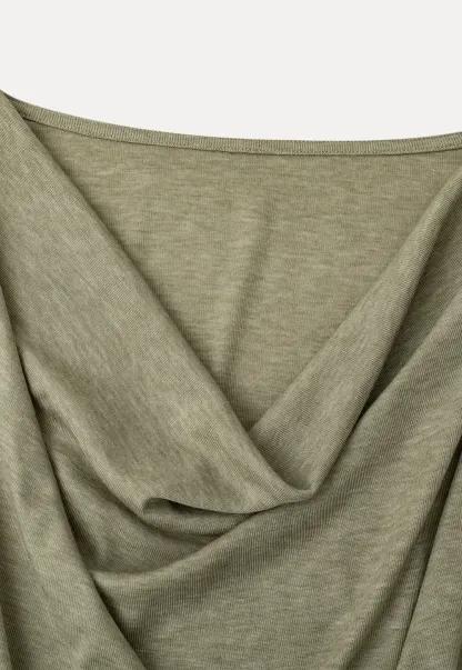 Lace Panel V Neck Draped Sleeve Top