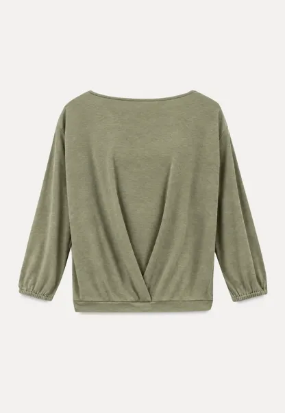 Lace Panel V Neck Draped Sleeve Top