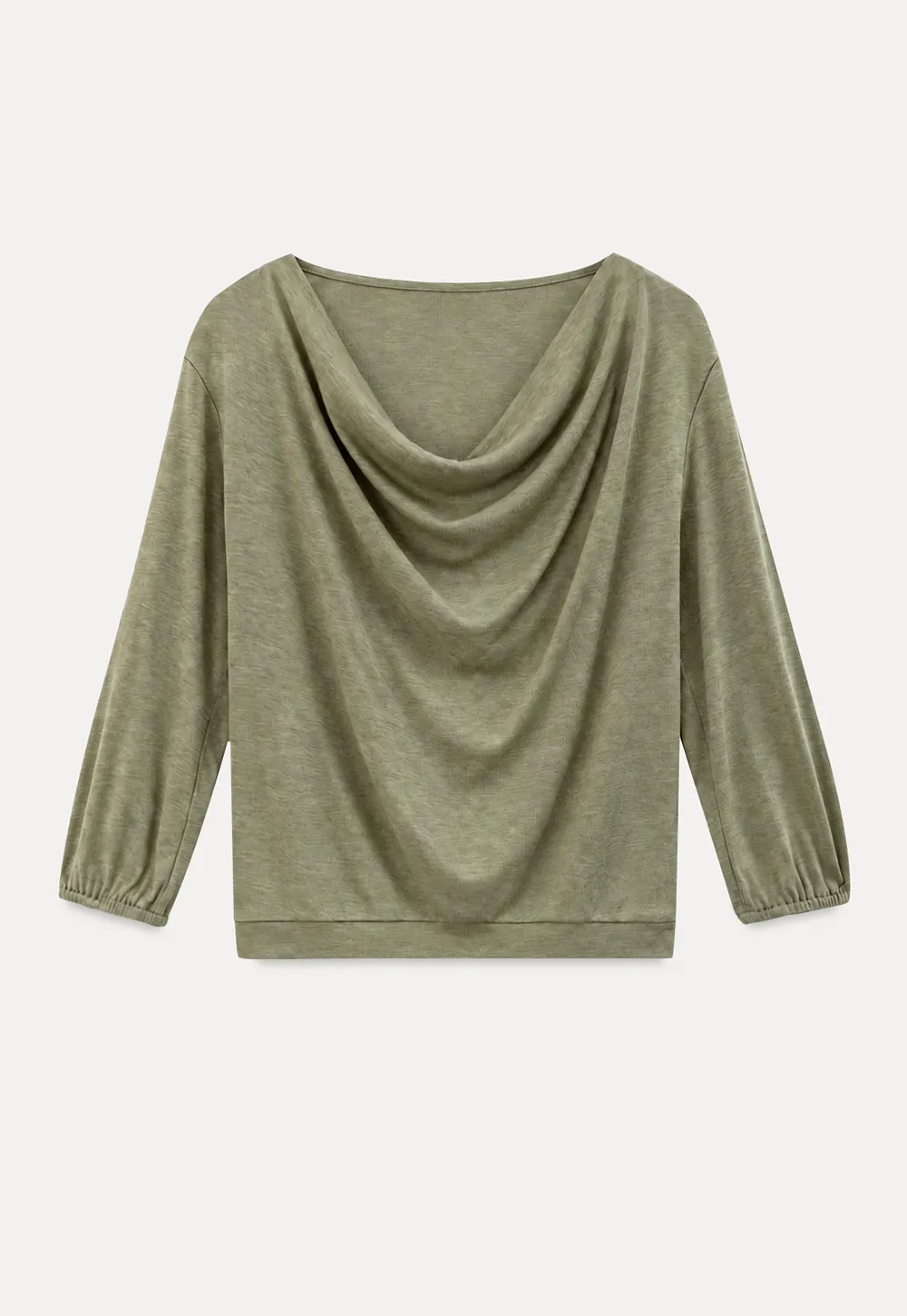 Lace Panel V Neck Draped Sleeve Top