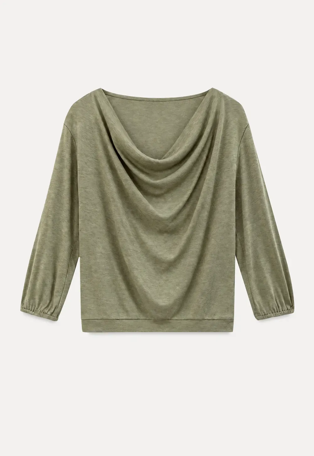 Lace Panel V Neck Draped Sleeve Top