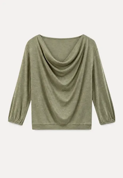 Lace Panel V Neck Draped Sleeve Top