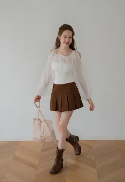 Sheer Long Sleeve Cold Shoulder Blouse