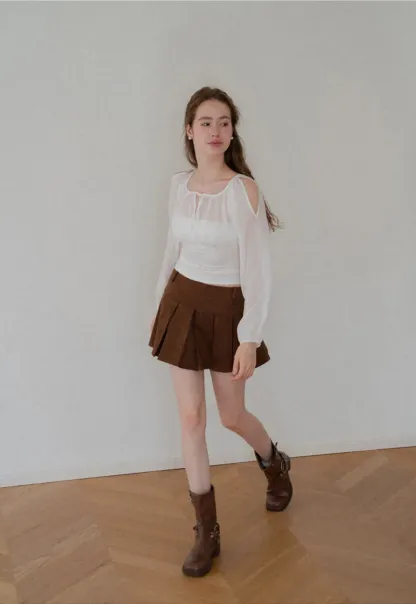 Sheer Long Sleeve Cold Shoulder Blouse