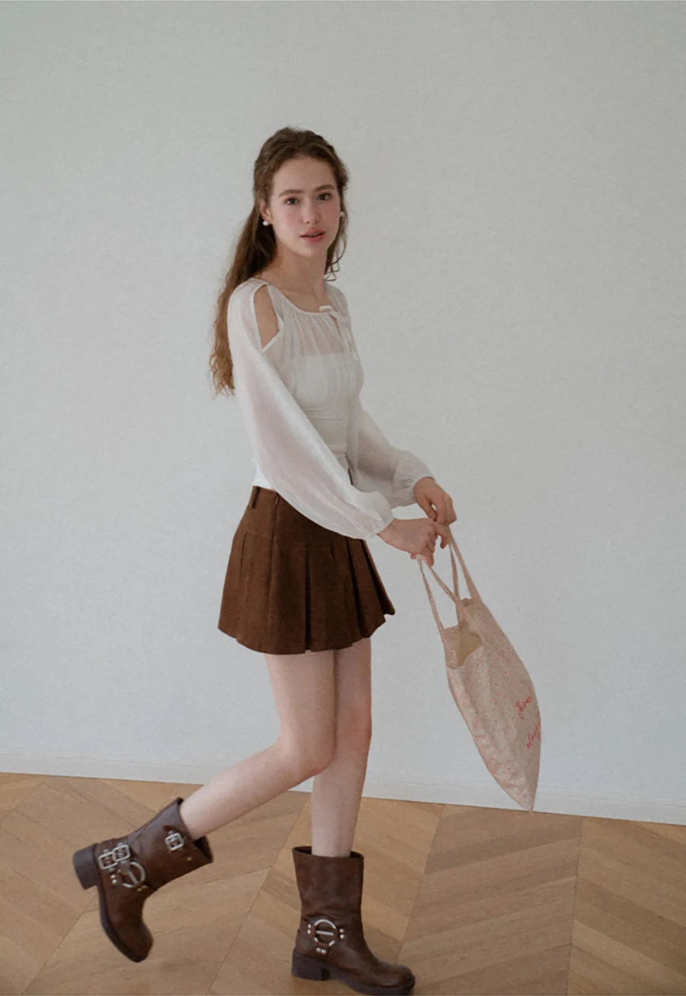 Sheer Long Sleeve Cold Shoulder Blouse