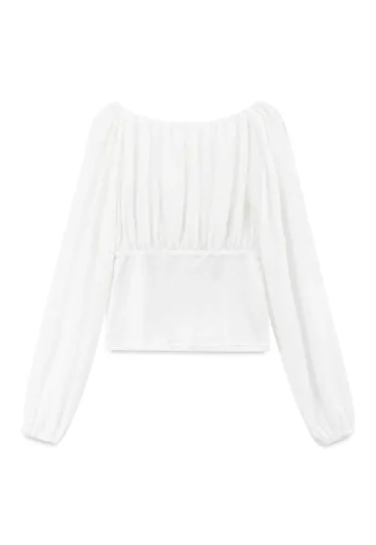 Sheer Long Sleeve Cold Shoulder Blouse