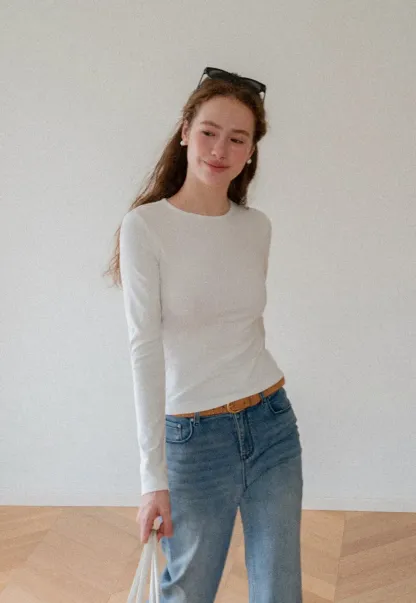 Slim Fit Crew Neck Long Sleeve Knit Top