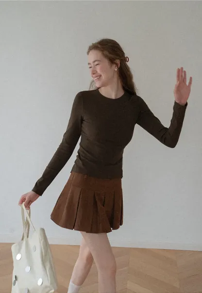 Slim Fit Crew Neck Long Sleeve Knit Top