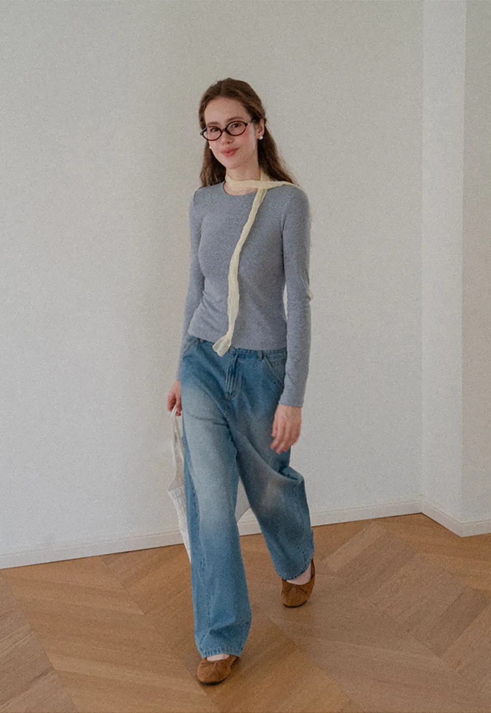 Slim Fit Crew Neck Long Sleeve Knit Top