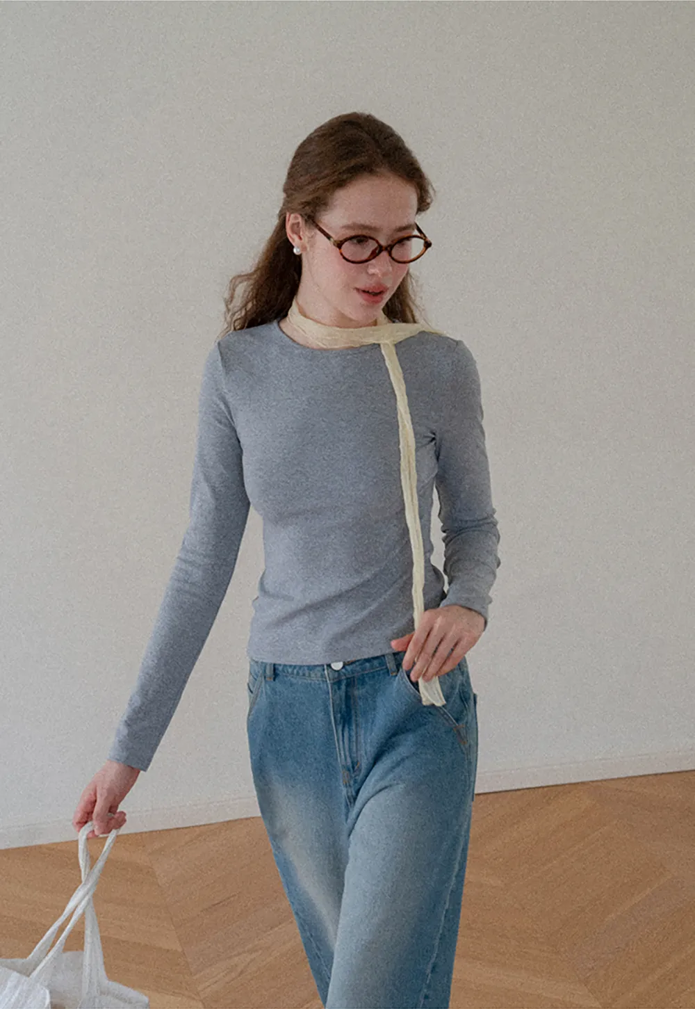 Slim Fit Crew Neck Long Sleeve Knit Top