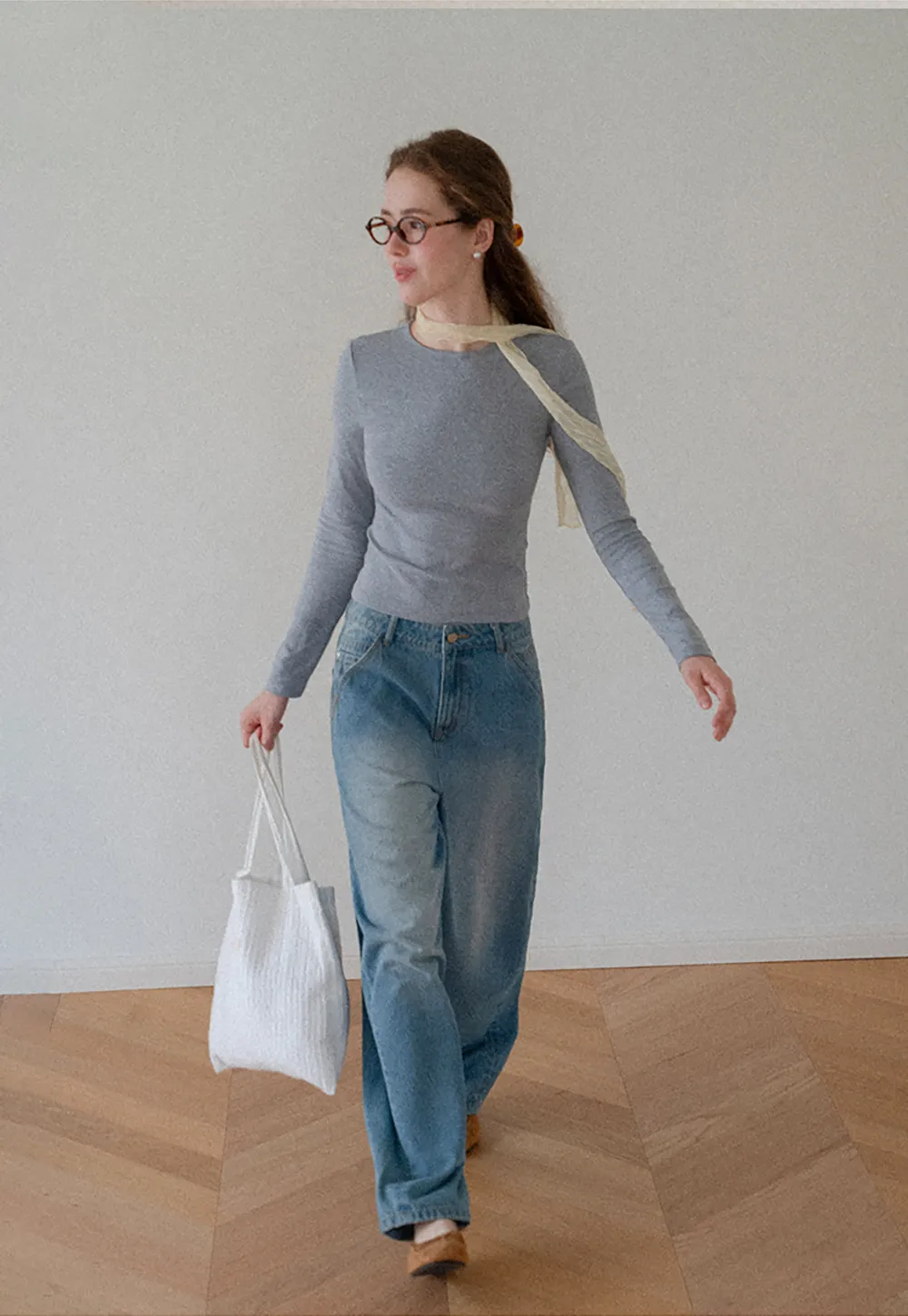 Slim Fit Crew Neck Long Sleeve Knit Top