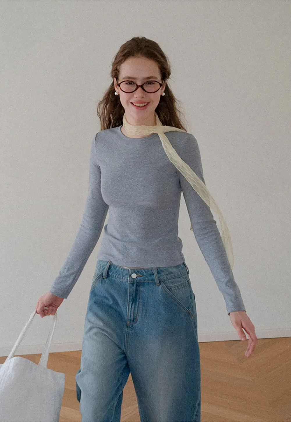 Slim Fit Crew Neck Long Sleeve Knit Top