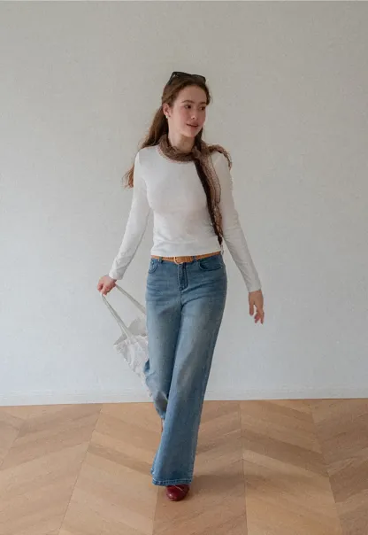 Slim Fit Crew Neck Long Sleeve Knit Top