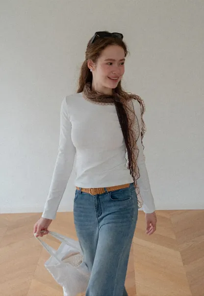 Slim Fit Crew Neck Long Sleeve Knit Top