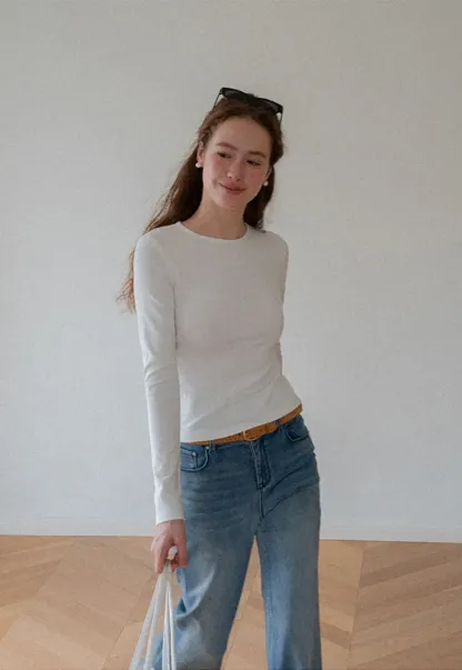 Slim Fit Crew Neck Long Sleeve Knit Top