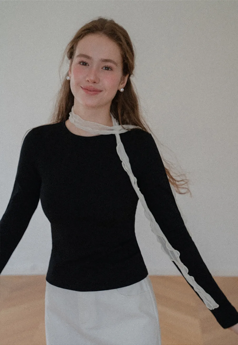 Slim Fit Crew Neck Long Sleeve Knit Top