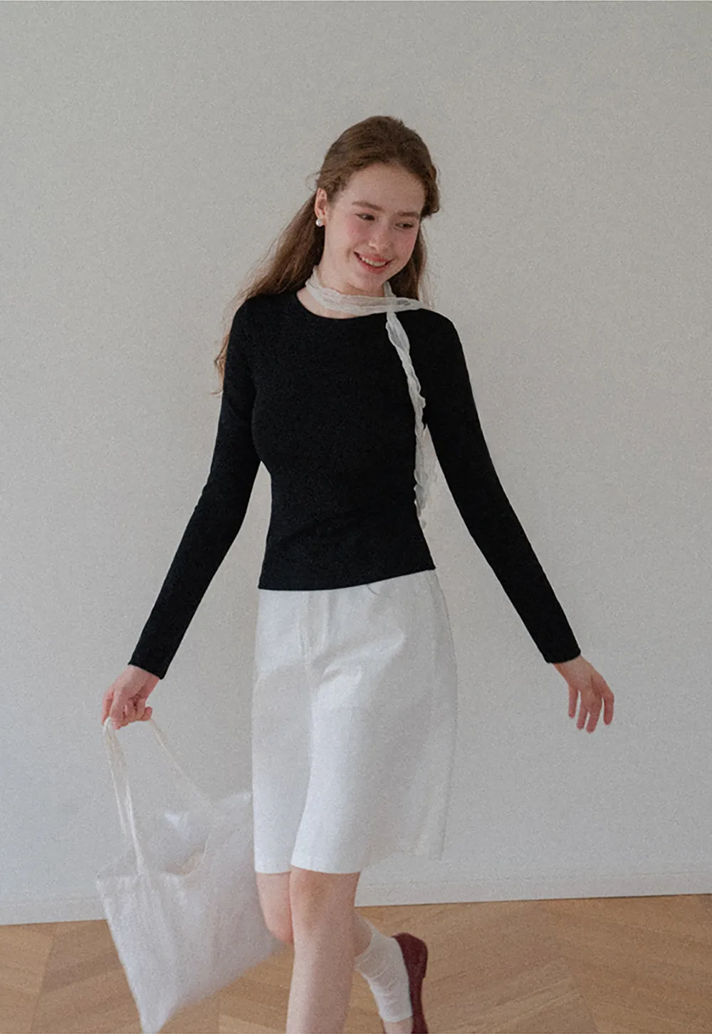Slim Fit Crew Neck Long Sleeve Knit Top