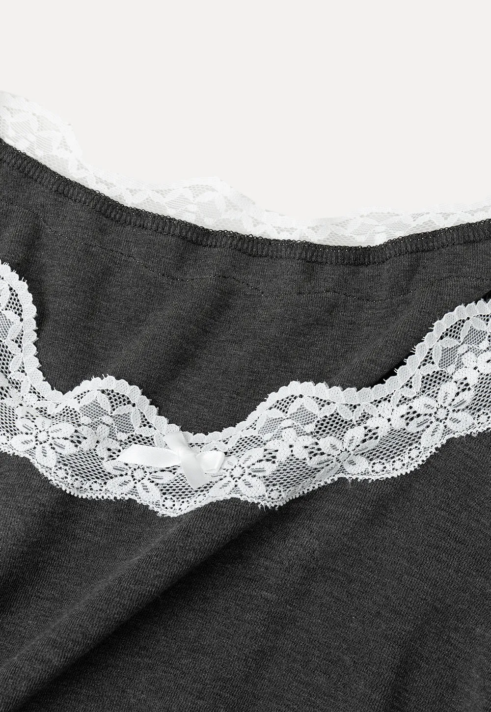 Lace Trim Square Neck Long Sleeve Top