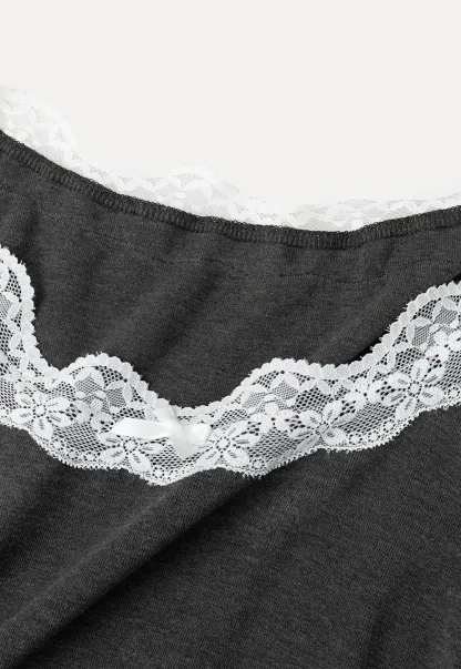 Lace Trim Square Neck Long Sleeve Top