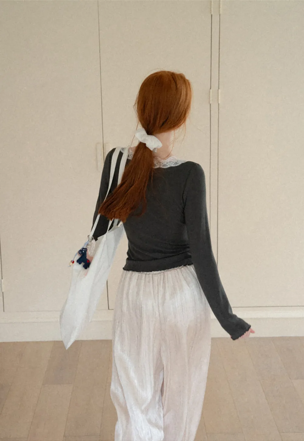 Lace Trim Square Neck Long Sleeve Top