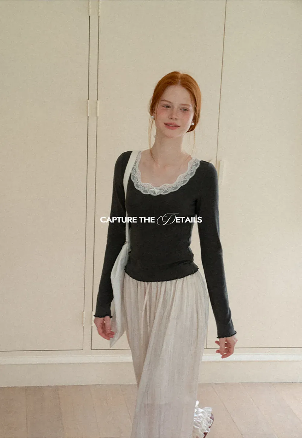 Lace Trim Square Neck Long Sleeve Top