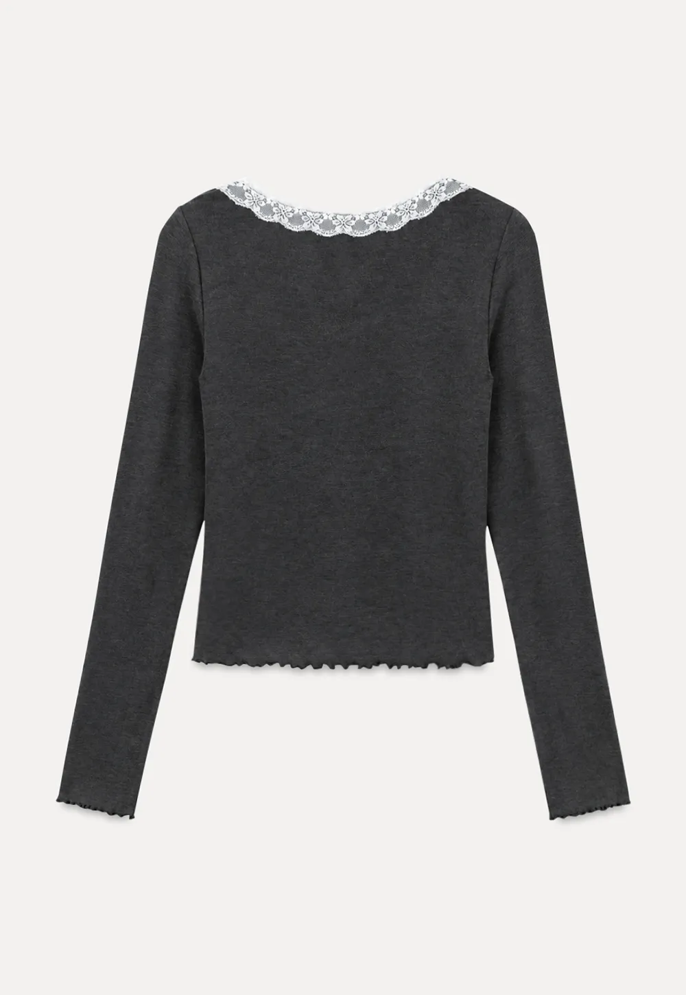 Lace Trim Square Neck Long Sleeve Top