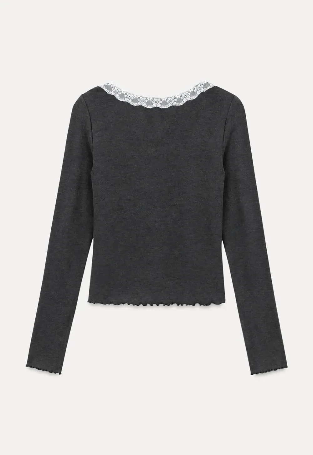 Lace Trim Square Neck Long Sleeve Top