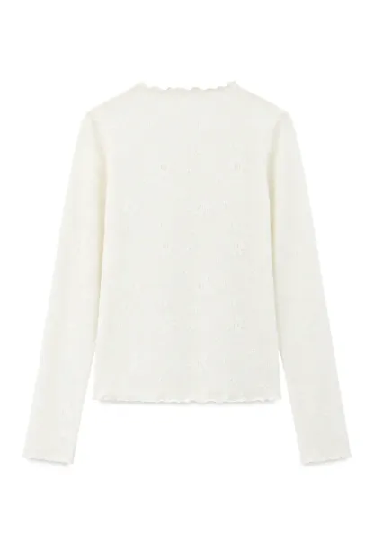 Ribbed Knit Mock Neck Long Sleeve Lace Panel Top