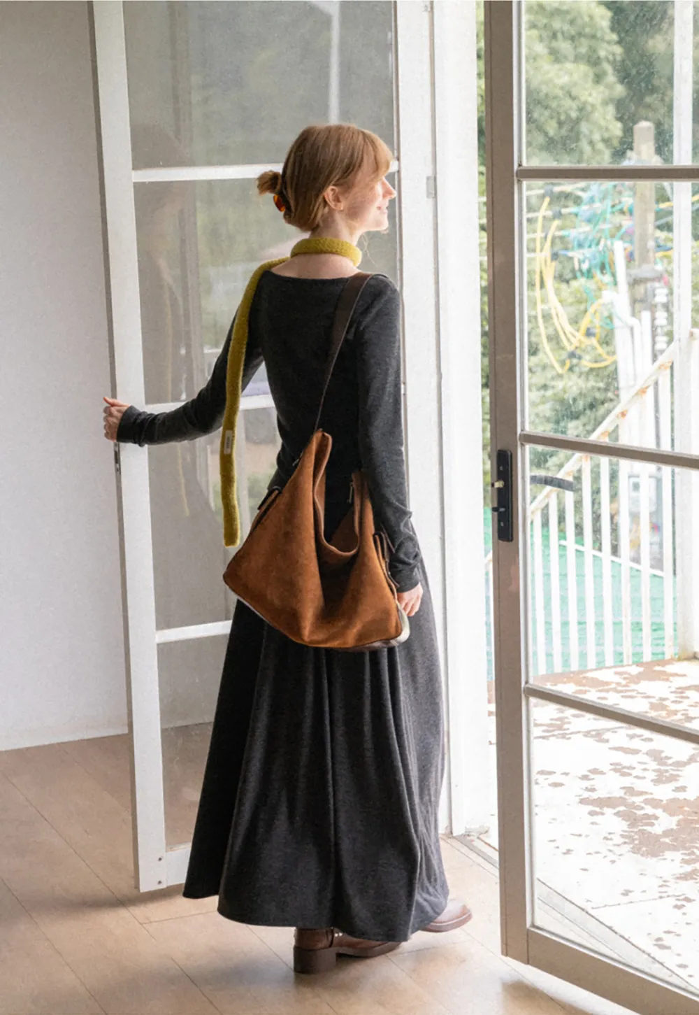 Lace Trim V Neck Long Sleeve Top and Flowing Maxi Skirt
