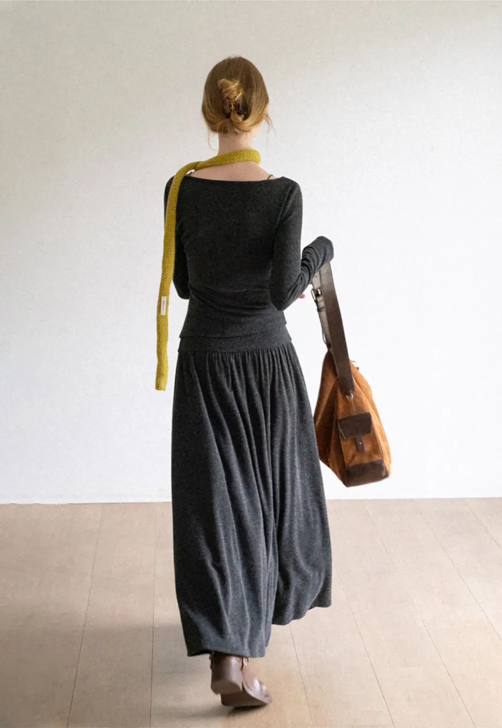 Lace Trim V Neck Long Sleeve Top and Flowing Maxi Skirt