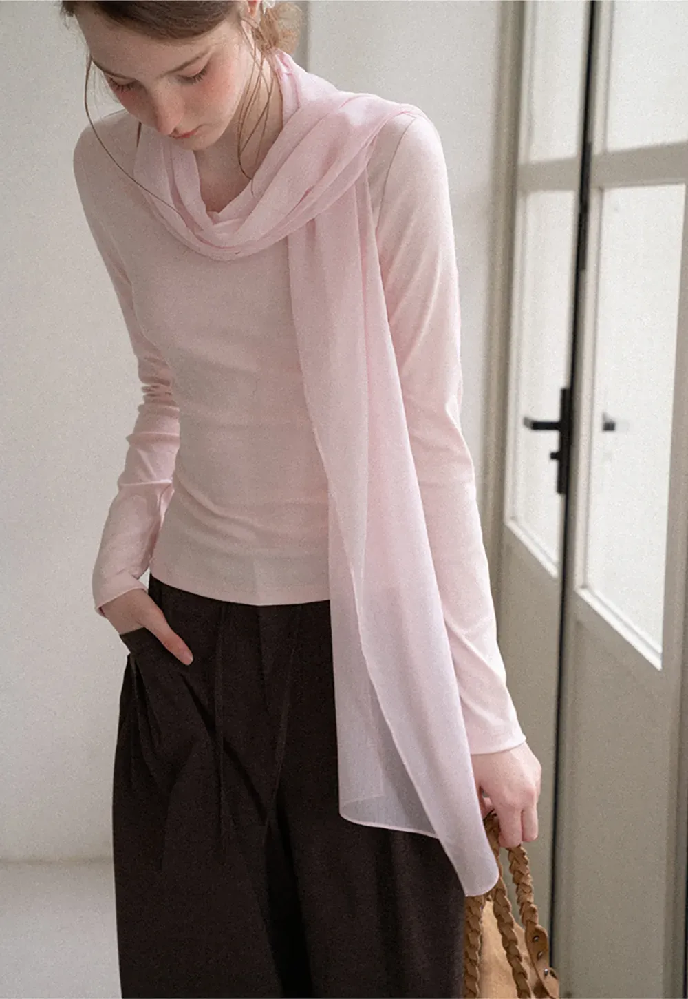Asymmetrical Draped Cowl Neck Long Sleeve Top