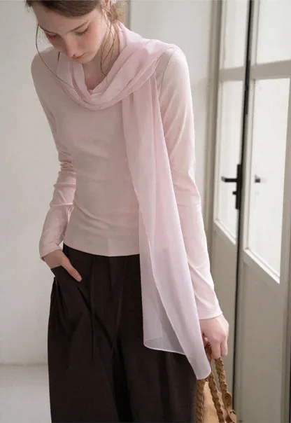 Asymmetrical Draped Cowl Neck Long Sleeve Top